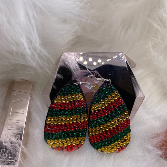 Faux Leather Earrings Covered in Rhinestones. Teardrop Earrings. Handmade - Picture 5 of 8